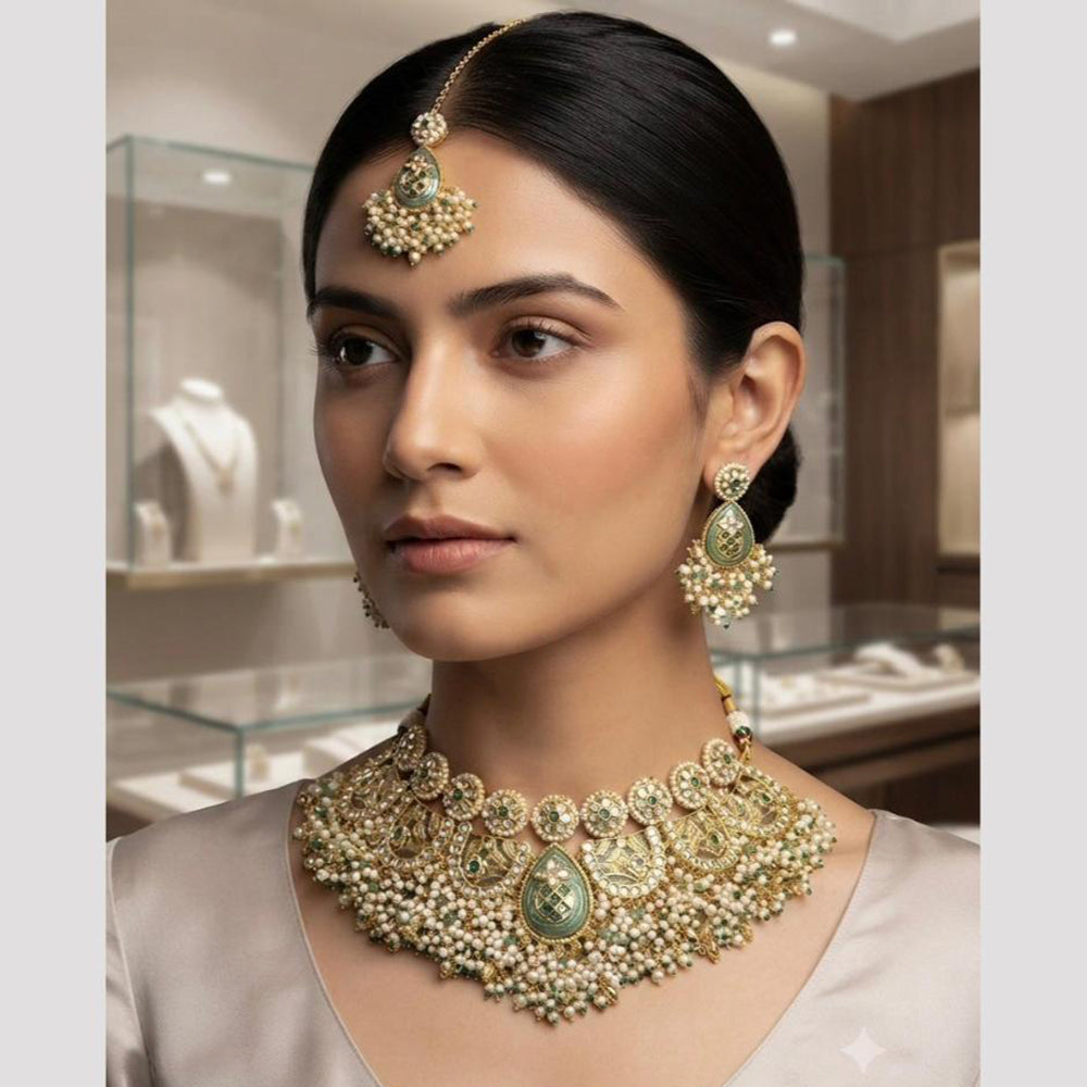 Rajwadi Collection Classic Kundan Stone And Pearl Choker Neckalce Set