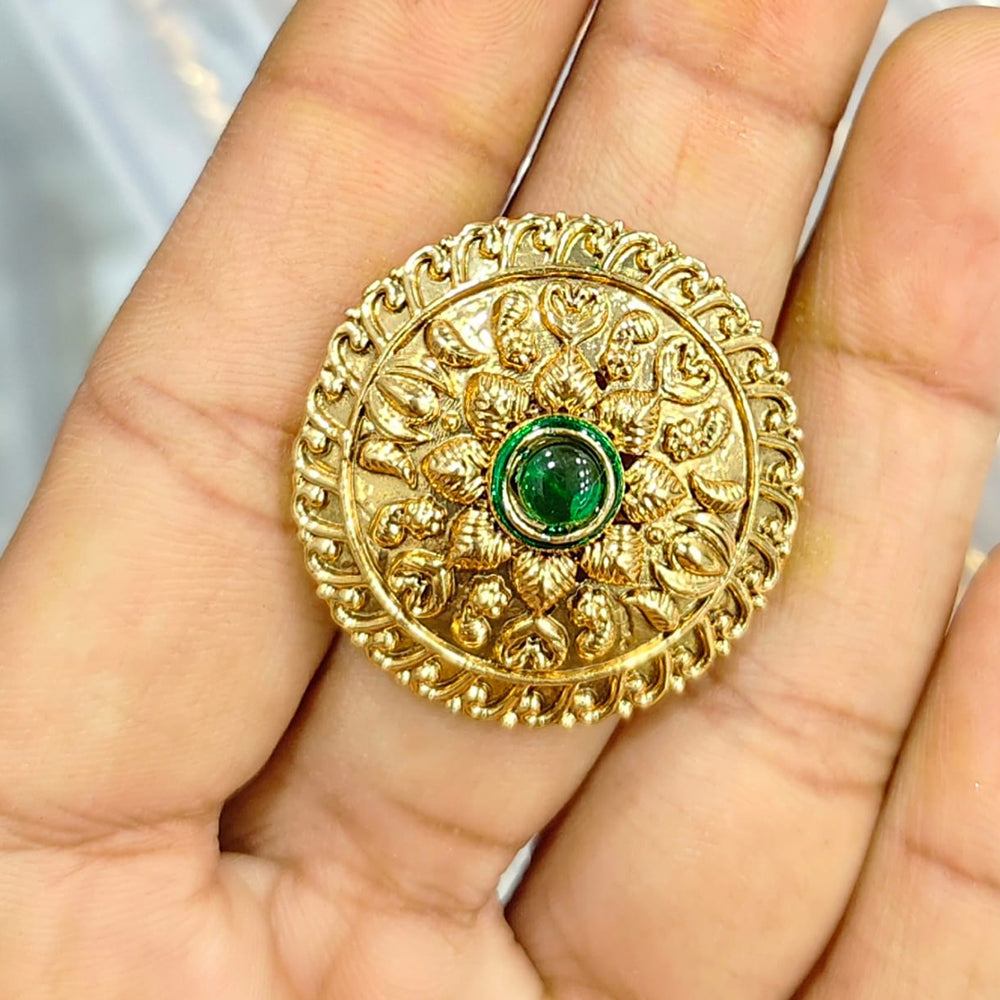 Rajwadi Collection Antique Finish Pota Stone Finger Ring
