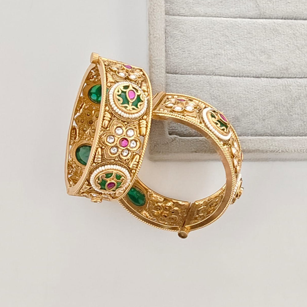 Rajwadi Collection Premium Pota Stone And Pearl Openable Bangles Set