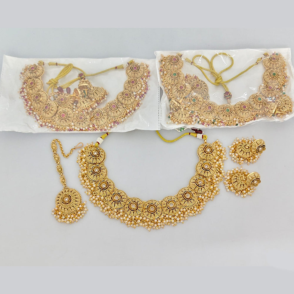 Rajwadi Collection Premium Pota Stone And Pearl Necklace Set