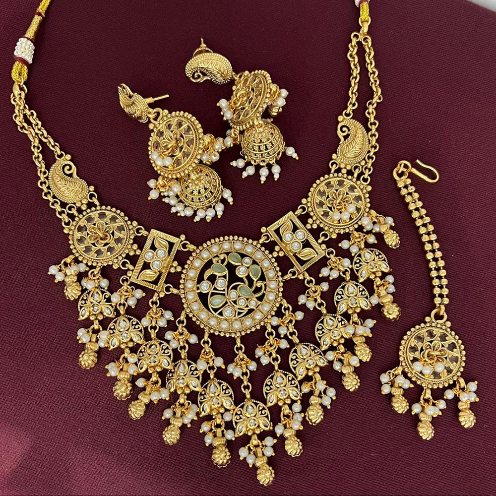 Rajwadi Collection Designer Pota Stone And Pearl Necklace Set
