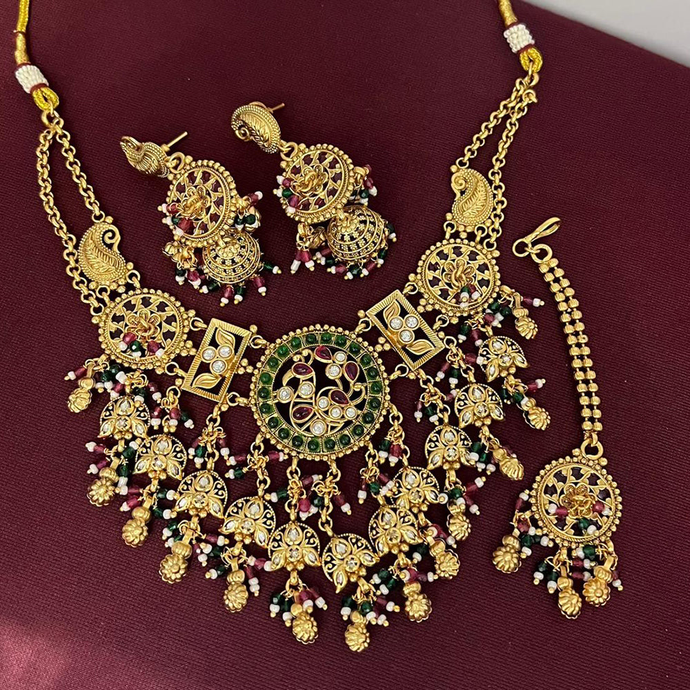Rajwadi Collection Designer Pota Stone And Pearl Necklace Set