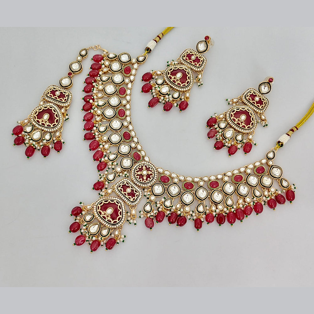Rajwadi Collection Designer Pota Stone And Pearl Necklace Set