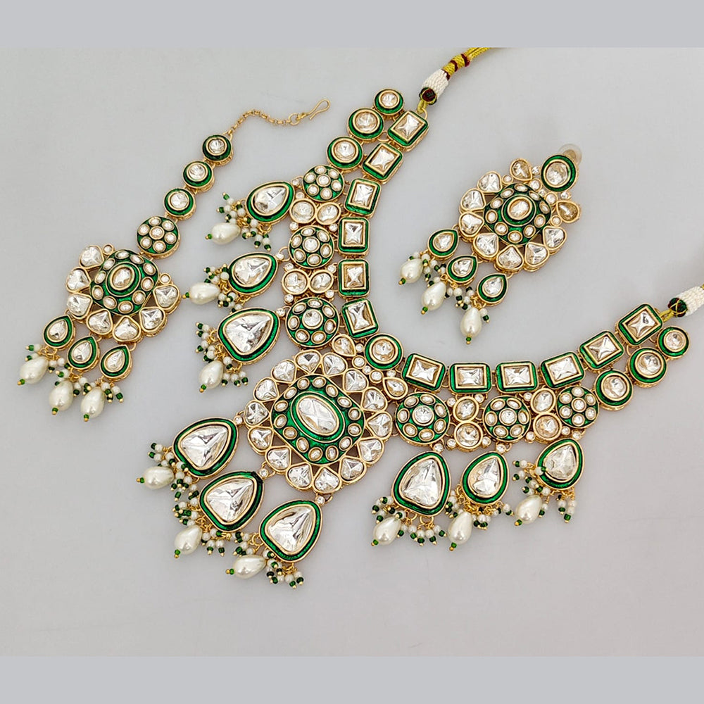 Rajwadi Collection Designer Pota Stone And Pearl Necklace Set