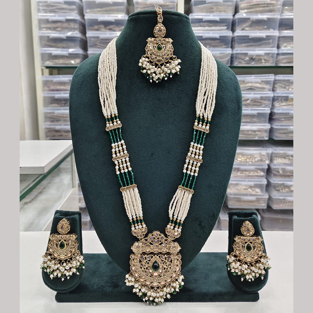 Rajwadi Collection Designer Crystal Stone And Beads Long Necklace Set