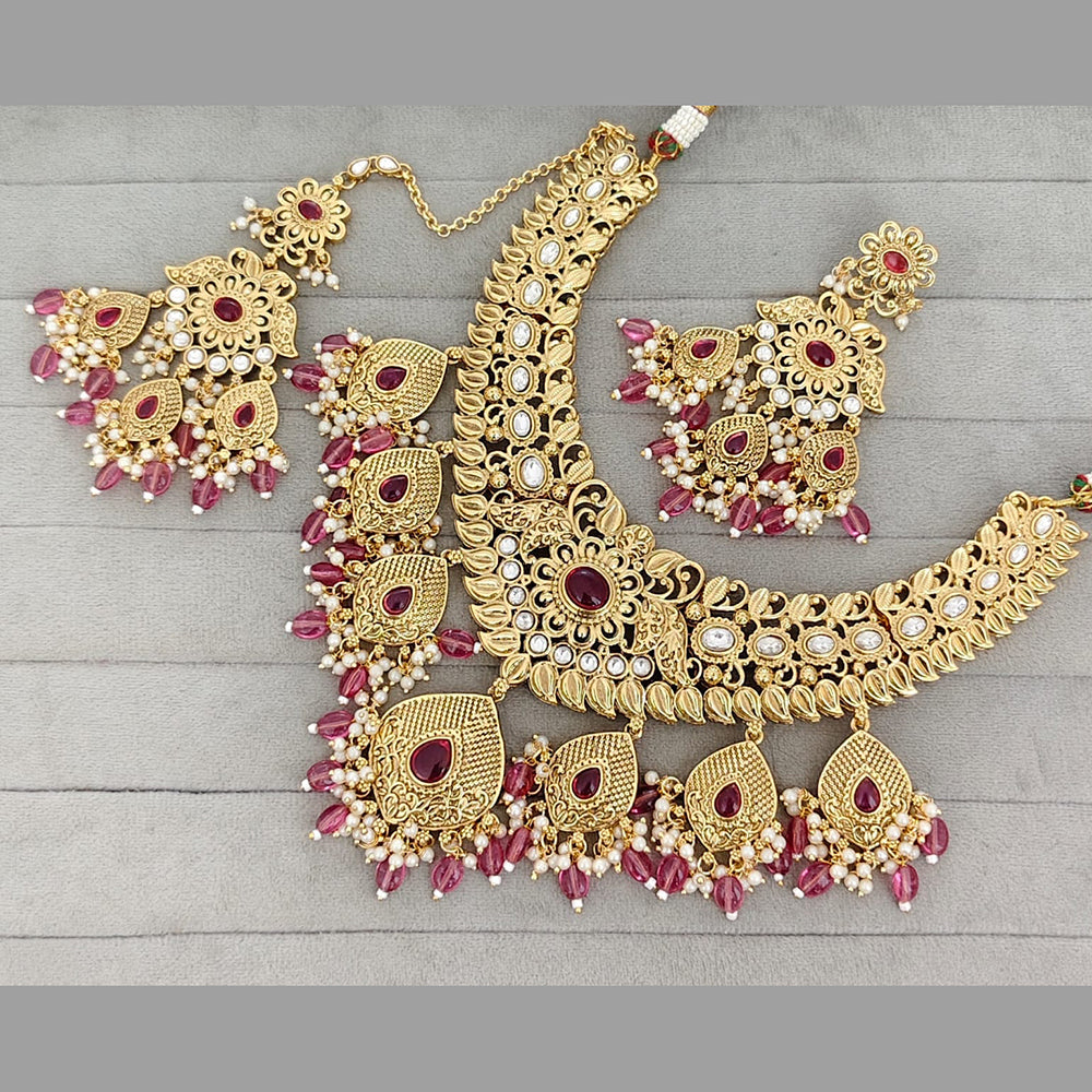 Rajwadi Collection Designer Pota Stone And Pearl Necklace Set