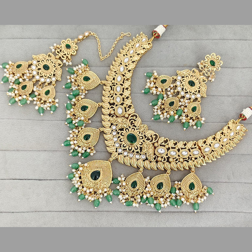 Rajwadi Collection Designer Pota Stone And Pearl Necklace Set