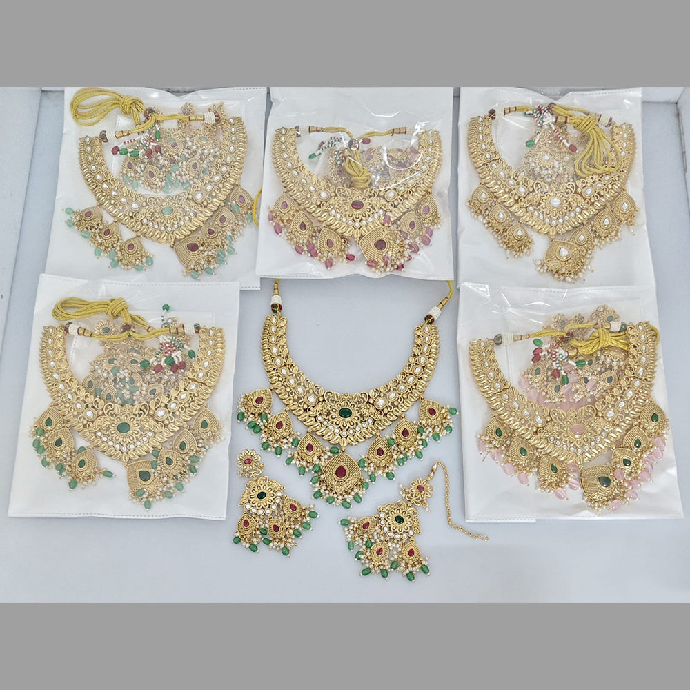 Rajwadi Collection Designer Pota Stone And Pearl Necklace Set
