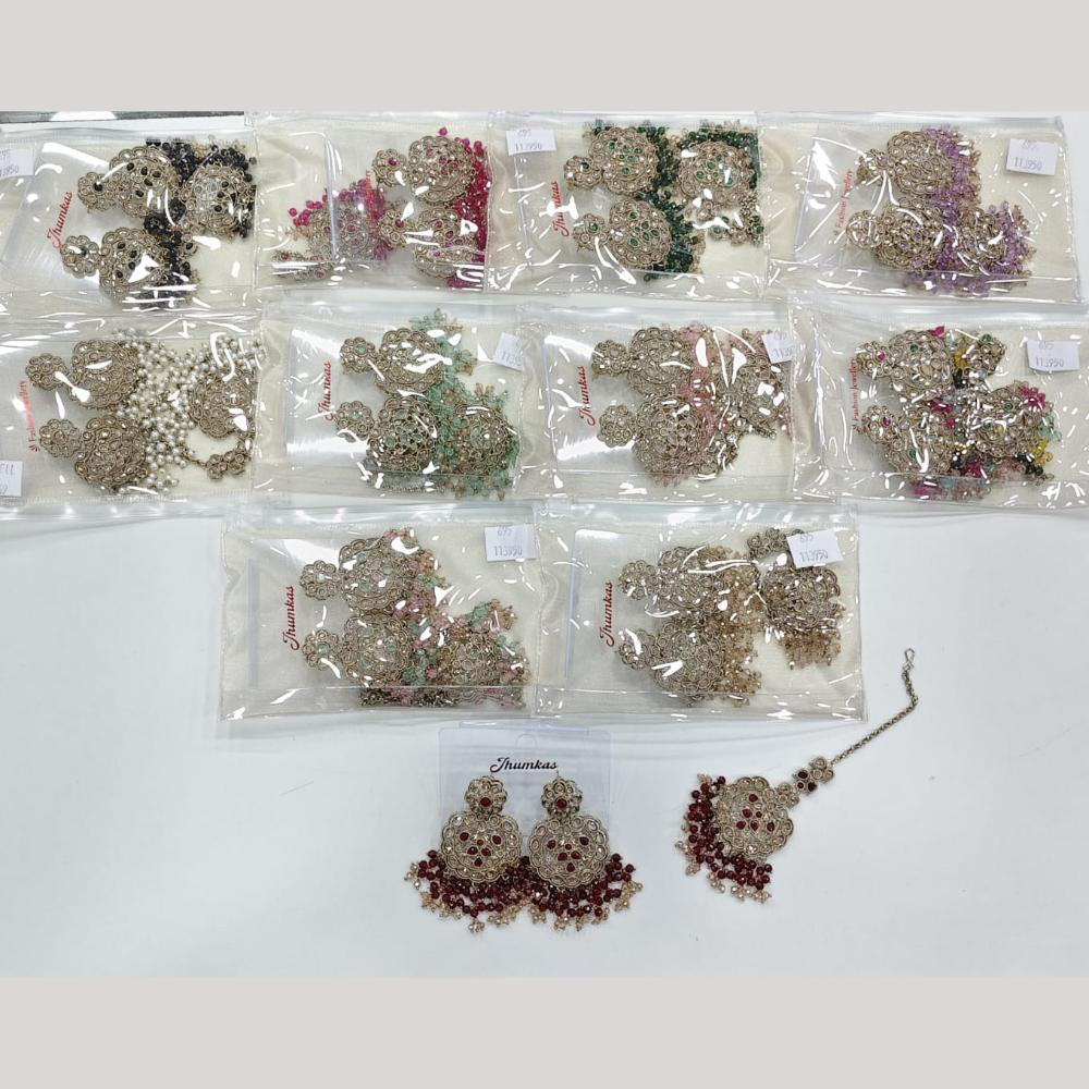 Rajwadi Collection Royal Crystal Stone And Pearl Designer Dangler Earrings With Maangtikka