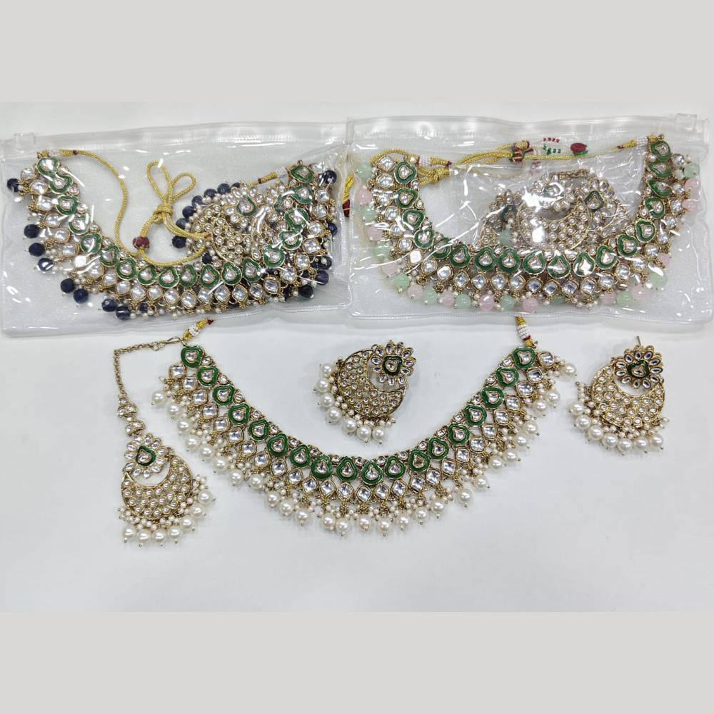 Rajwadi Collection Stylish Kundan Stone And Beads Necklace Set