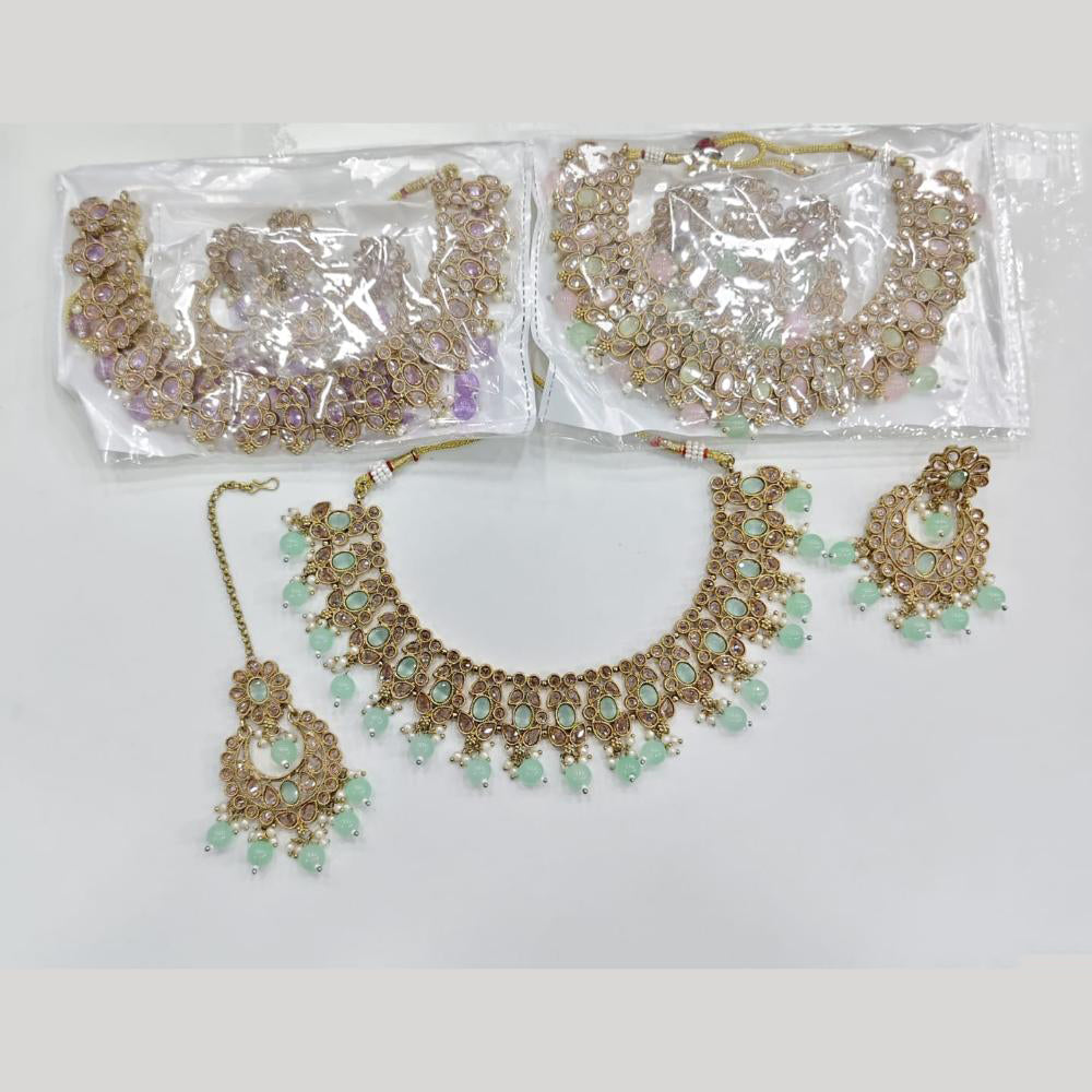 Rajwadi Collection Luxury Crystal Stone And Pearl Designer Necklace Set