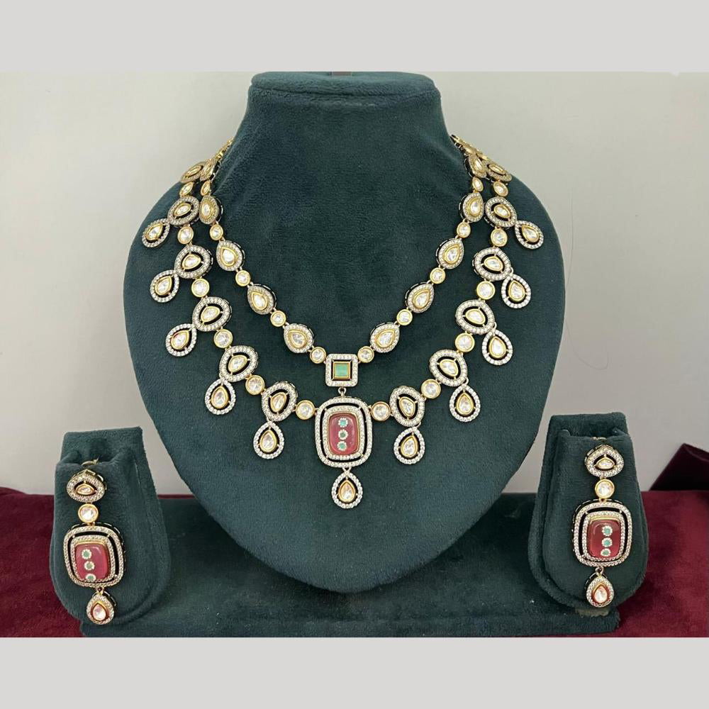 Rajwadi Collection Stylish Pota Stone And Polki Kundan Necklace Set