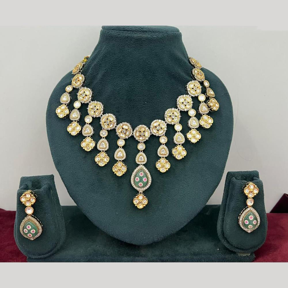 Rajwadi Collection Stylish Pota Stone And Polki Kundan Necklace Set
