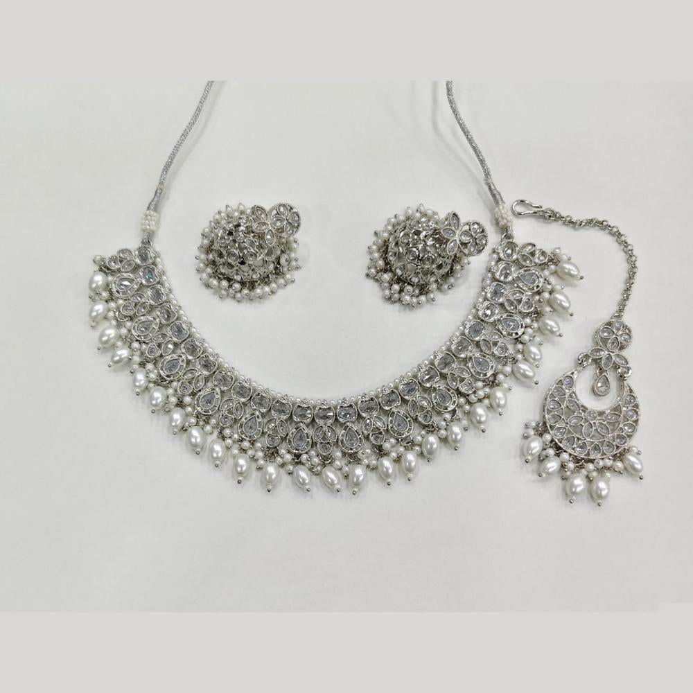 Rajwadi Collection Luxury Crystal Stone And Pearl Designer Necklace Set