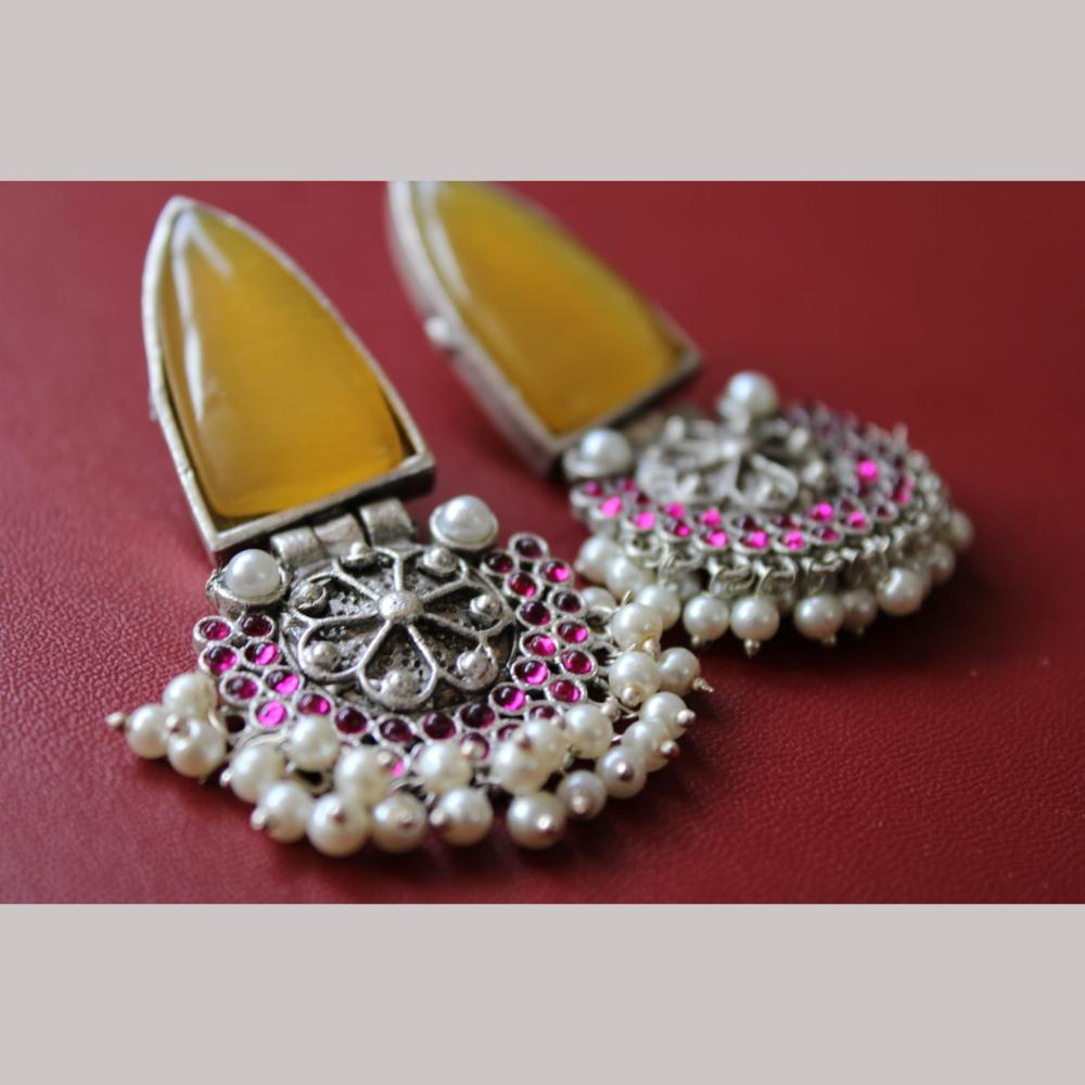 Maharani Jewels Oxidised Plated Pota Stone And Pearls Dangler Earrings