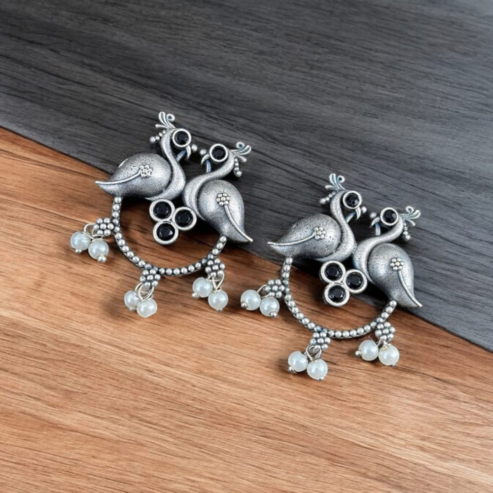 Maharani Jewels Silver Plated Pota Stone Peacock Dangler Earrings