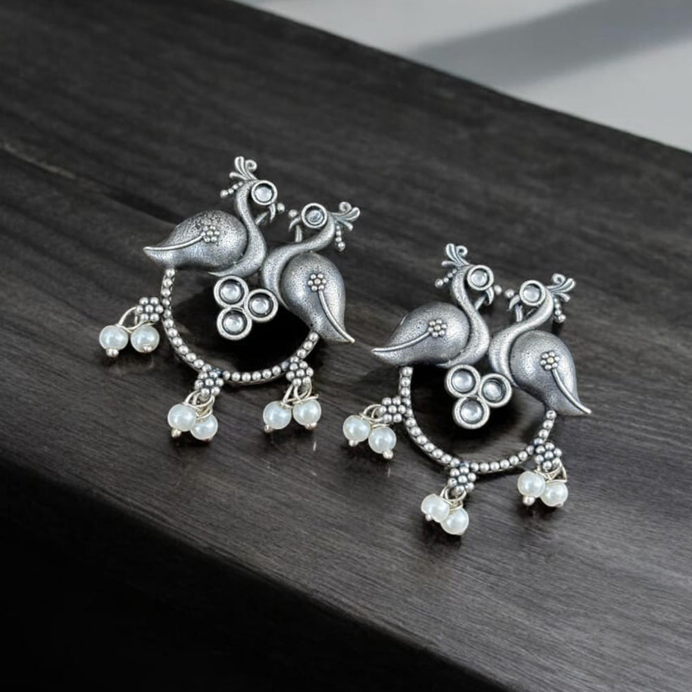 Maharani Jewels Silver Plated Pota Stone Peacock Dangler Earrings