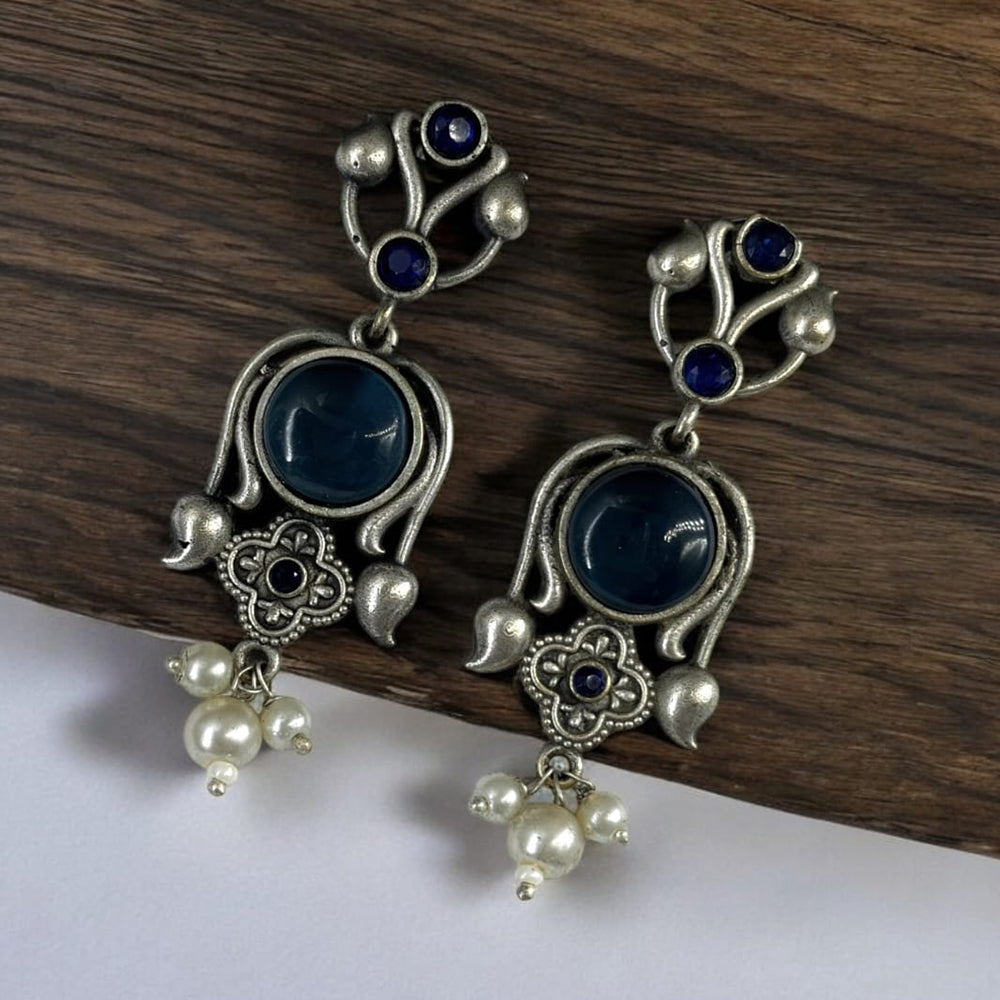 Maharani Jewels Oxidised Plated Pota Stone And Pearl Dangler Earrings