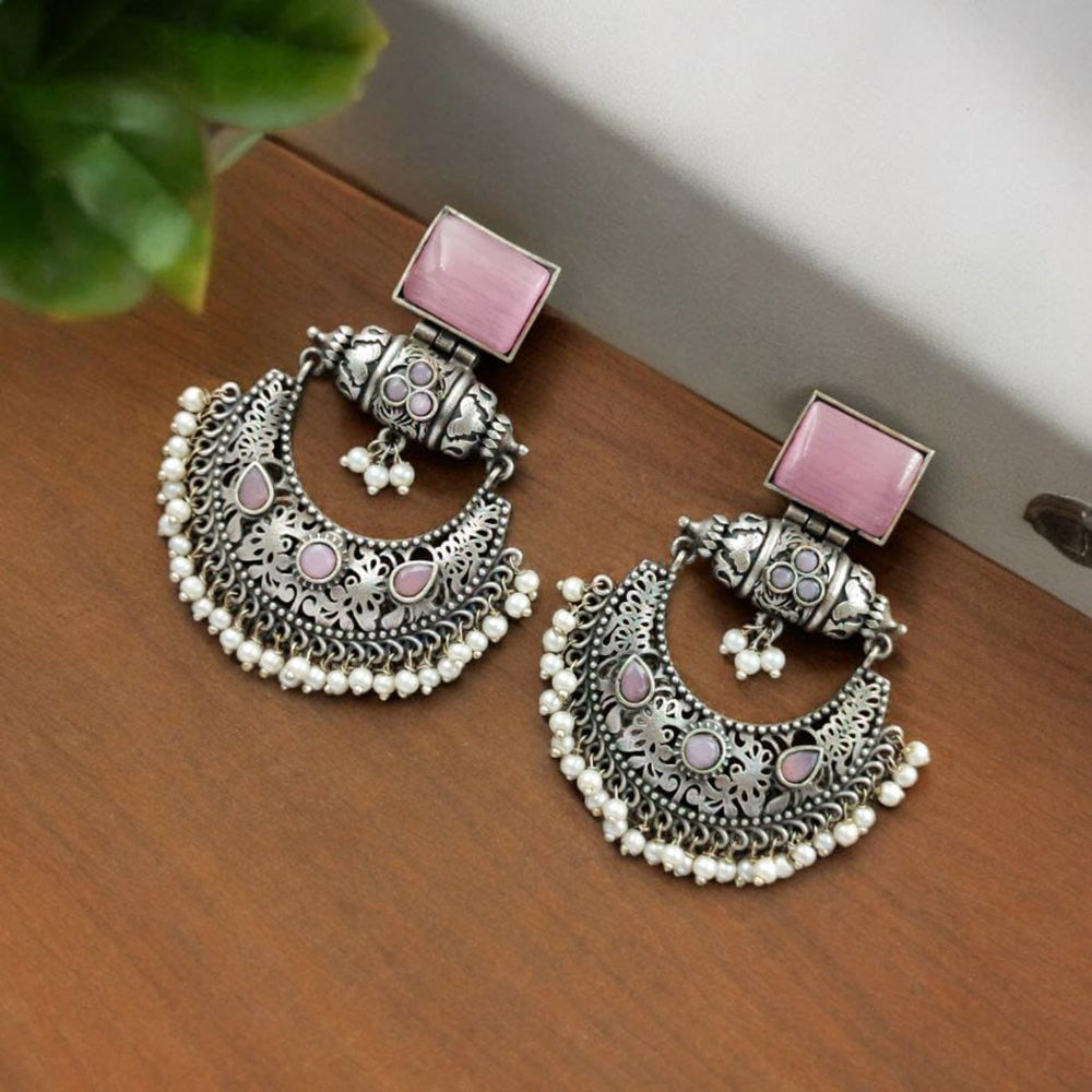 Maharani Jewels Oxidised Plated Pota Stone And Pearl Dangler Earrings