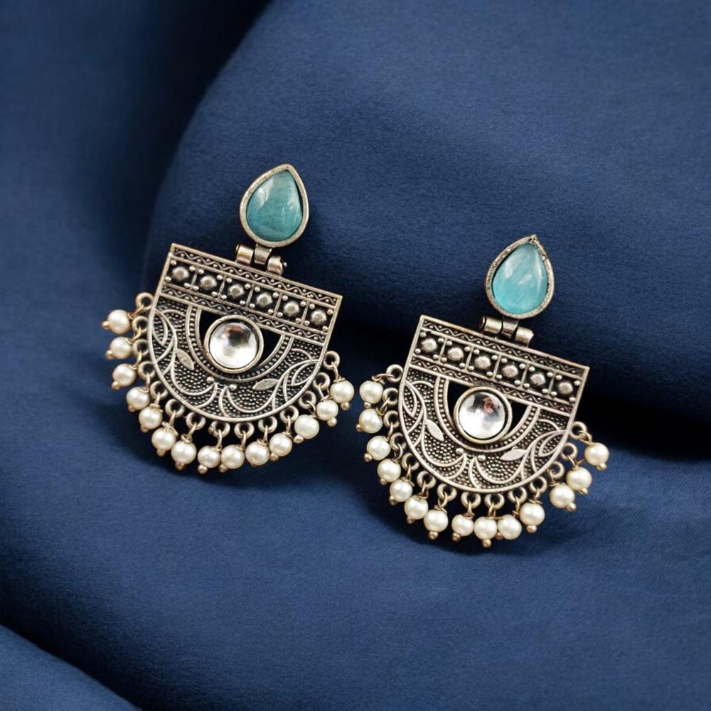 Maharani Jewels Oxidised Plated Pota Stone Dangler Earrings