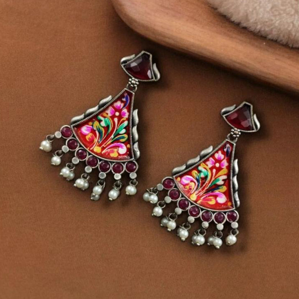 Maharani Jewels Oxidised Plated Pota Stone And Pearls Dangler Earrings
