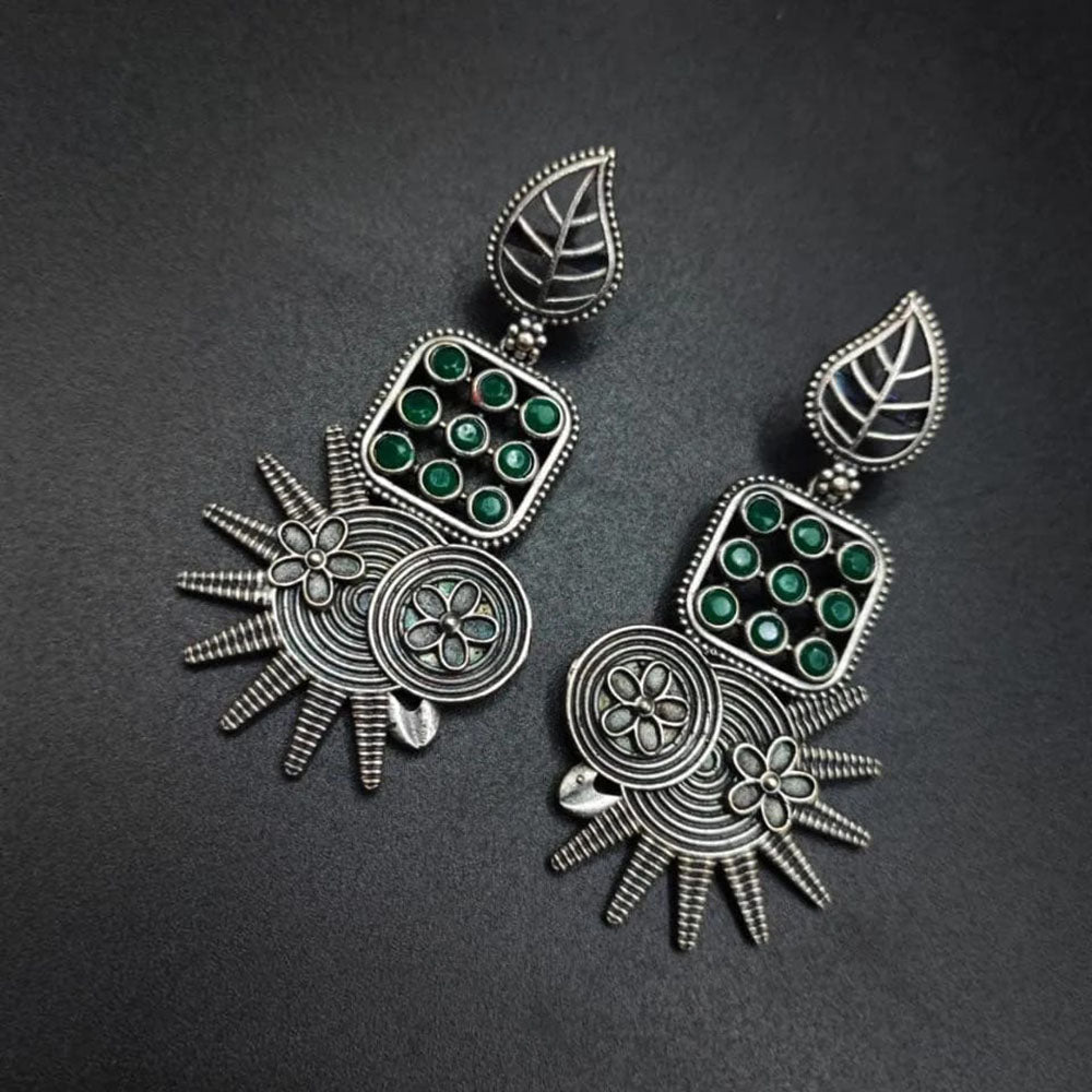 Maharani Jewels Oxidised Plated Pota Stone Dangler Earrings