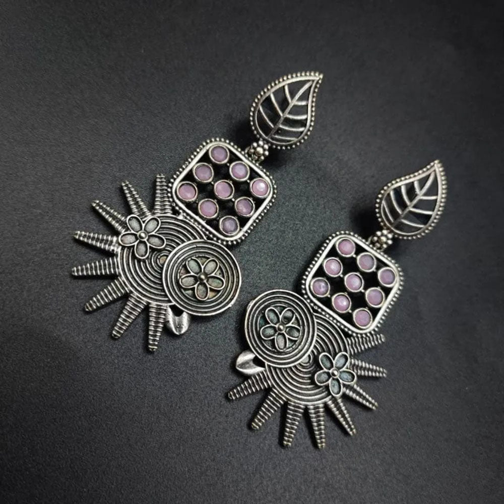 Maharani Jewels Oxidised Plated Pota Stone Dangler Earrings
