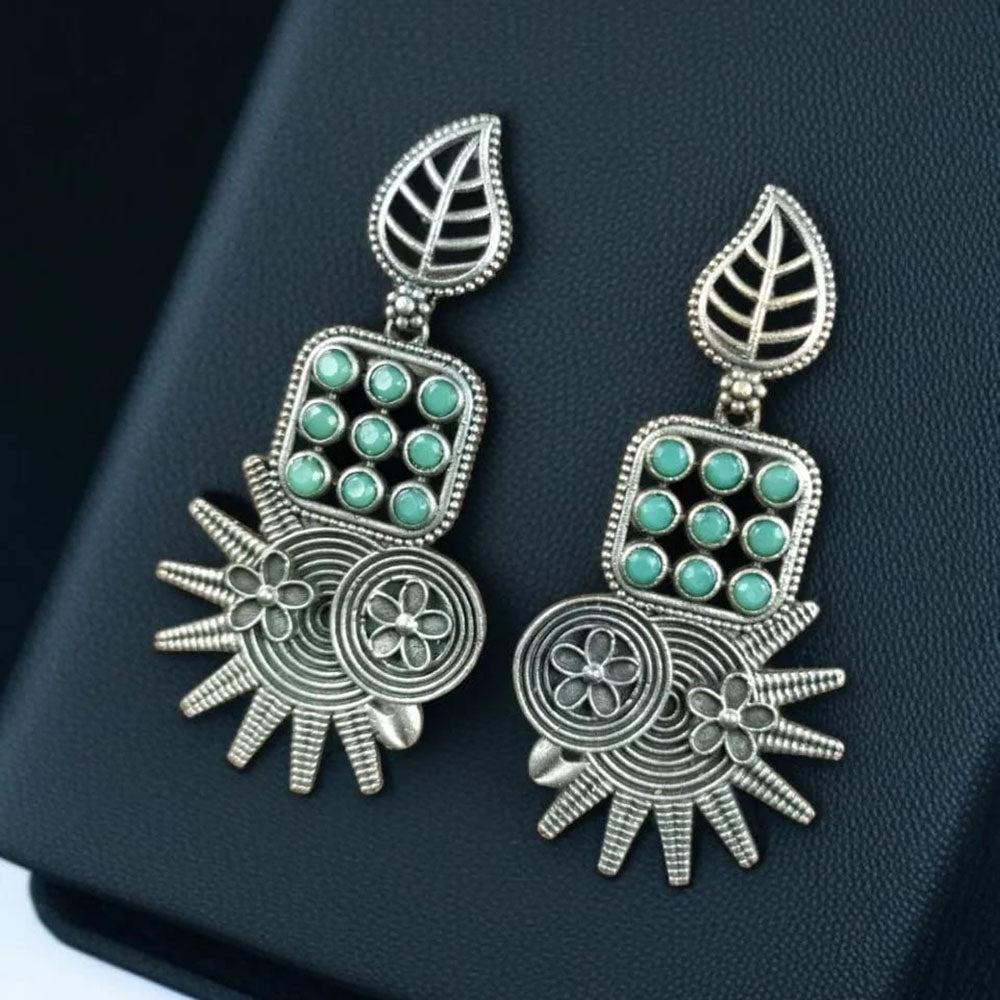 Maharani Jewels Oxidised Plated Pota Stone Dangler Earrings