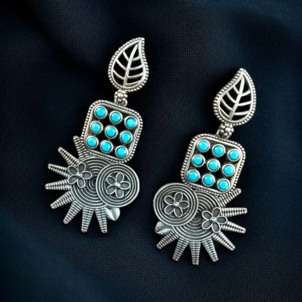 Maharani Jewels Oxidised Plated Pota Stone Dangler Earrings
