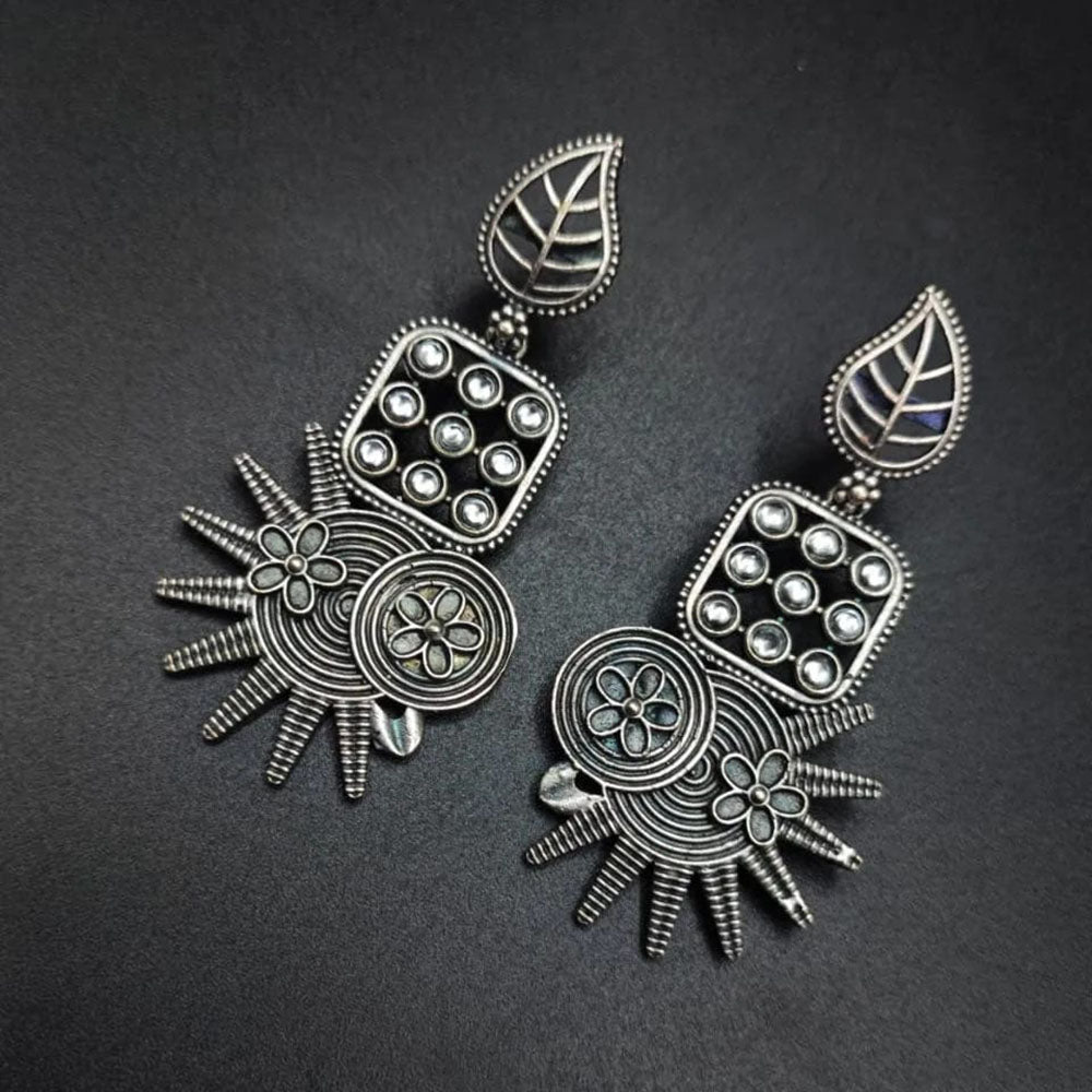 Maharani Jewels Oxidised Plated Pota Stone Dangler Earrings
