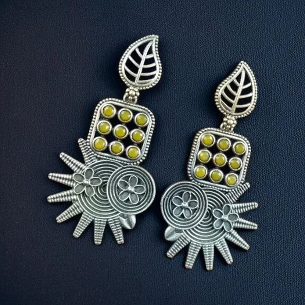 Maharani Jewels Oxidised Plated Pota Stone Dangler Earrings