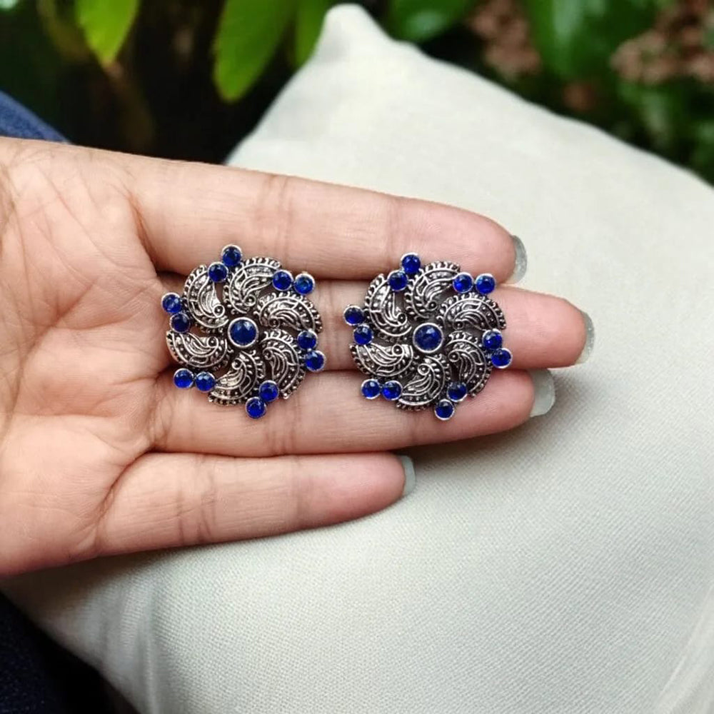 Maharani Jewels Oxidised Plated Pota Stone Stud Earrings