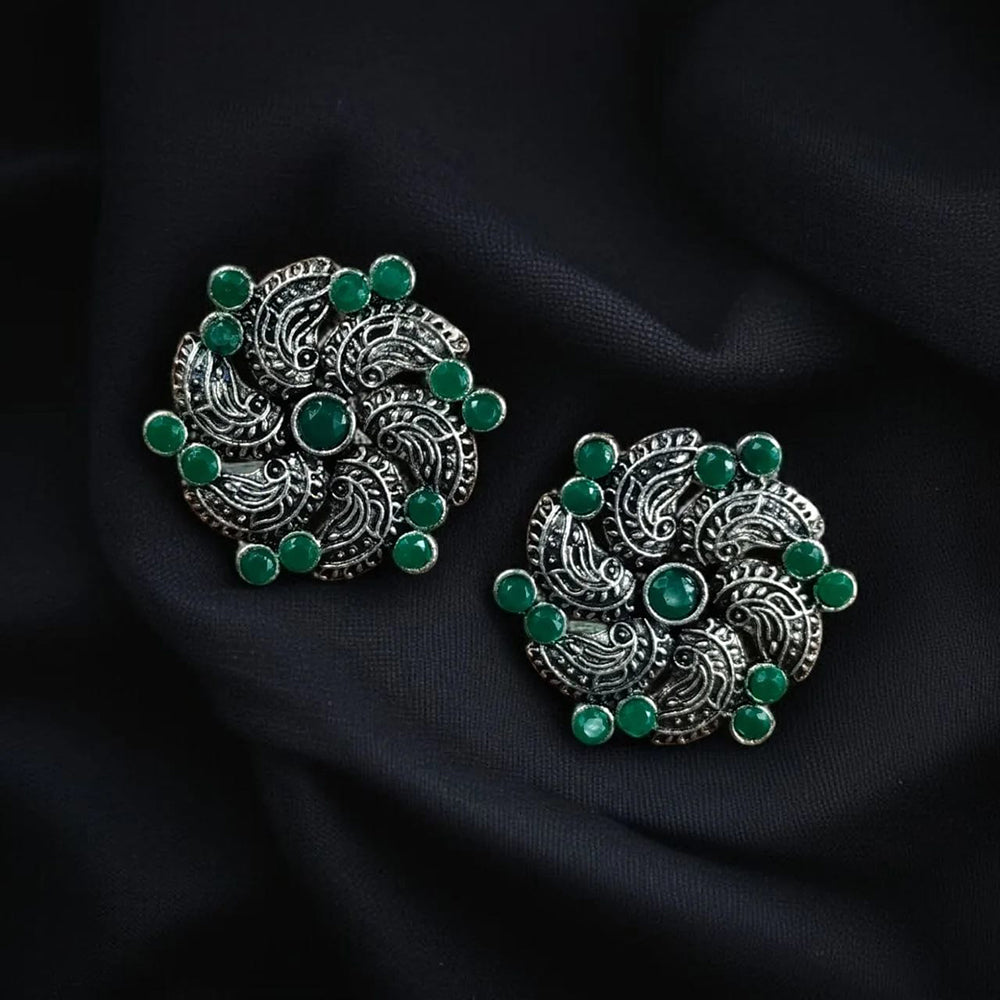 Maharani Jewels Oxidised Plated Pota Stone Stud Earrings