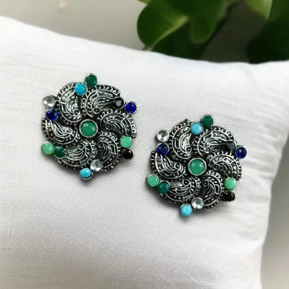 Maharani Jewels Oxidised Plated Pota Stone Stud Earrings