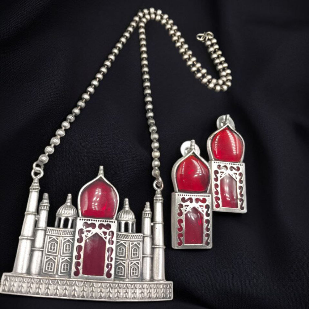Maharani Jewels Oxidised Plated Pota Stone Necklace Set