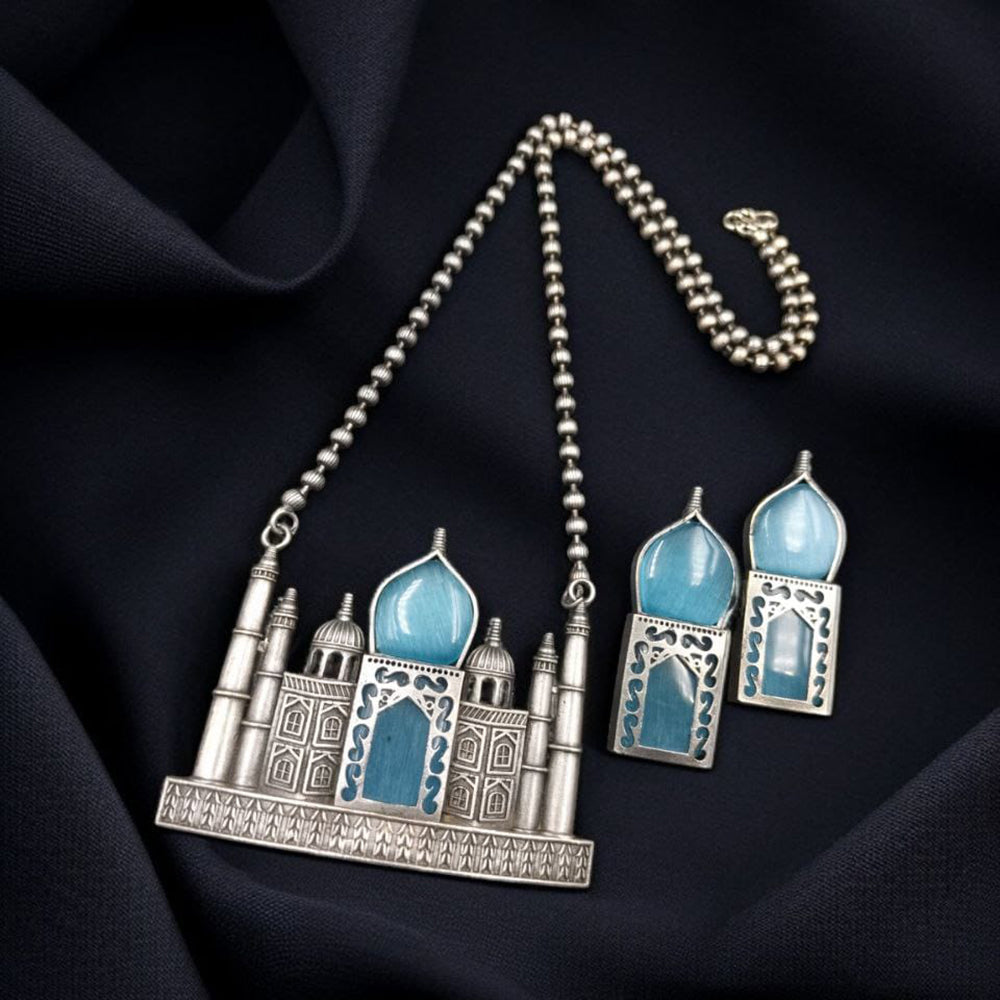 Maharani Jewels Oxidised Plated Pota Stone Necklace Set