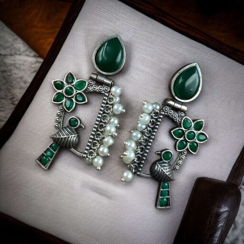 Maharani Jewels Oxidised Plated Pota Stone And Pearls Dangler Earrings