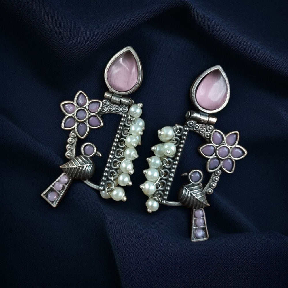 Maharani Jewels Oxidised Plated Pota Stone And Pearls Dangler Earrings
