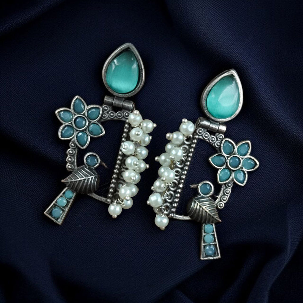 Maharani Jewels Oxidised Plated Pota Stone And Pearls Dangler Earrings