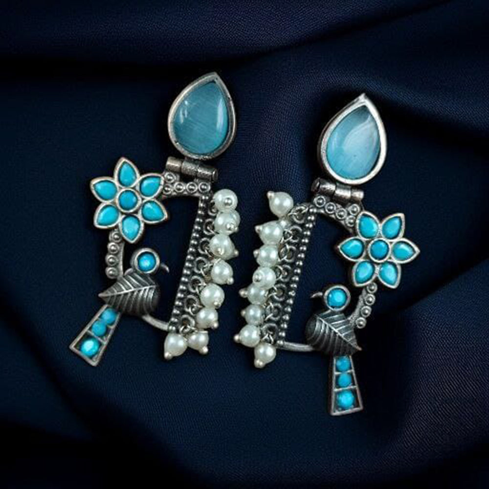 Maharani Jewels Oxidised Plated Pota Stone And Pearls Dangler Earrings
