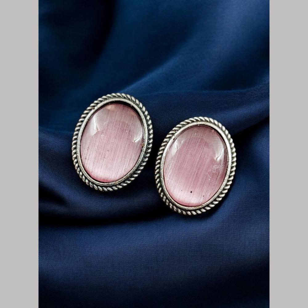 Maharani Jewels Oxidised Plated Pota Stone Stud Earrings