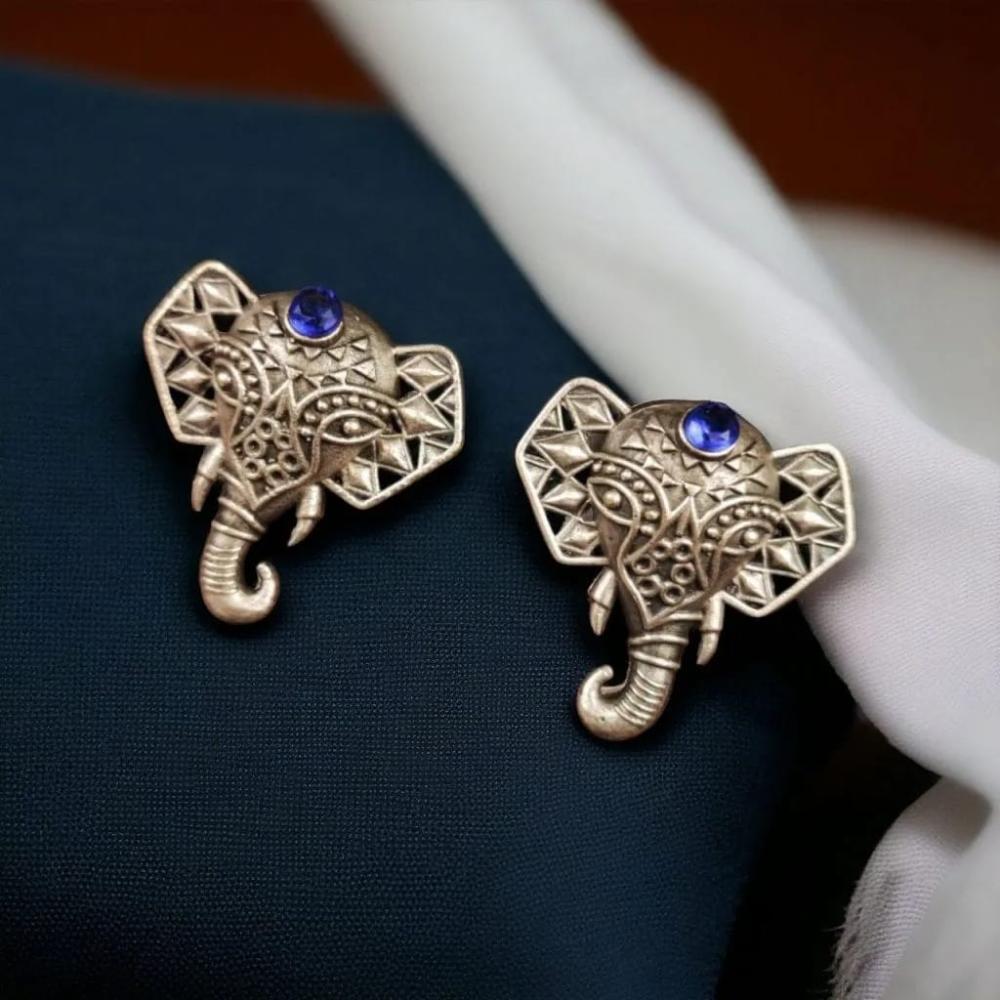 Maharani Jewels Oxidised Plated Pota Stone Stud Earrings