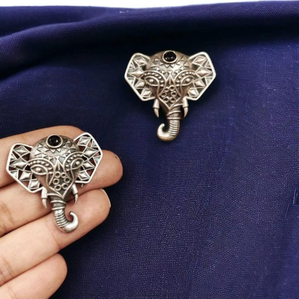 Maharani Jewels Oxidised Plated Pota Stone Stud Earrings