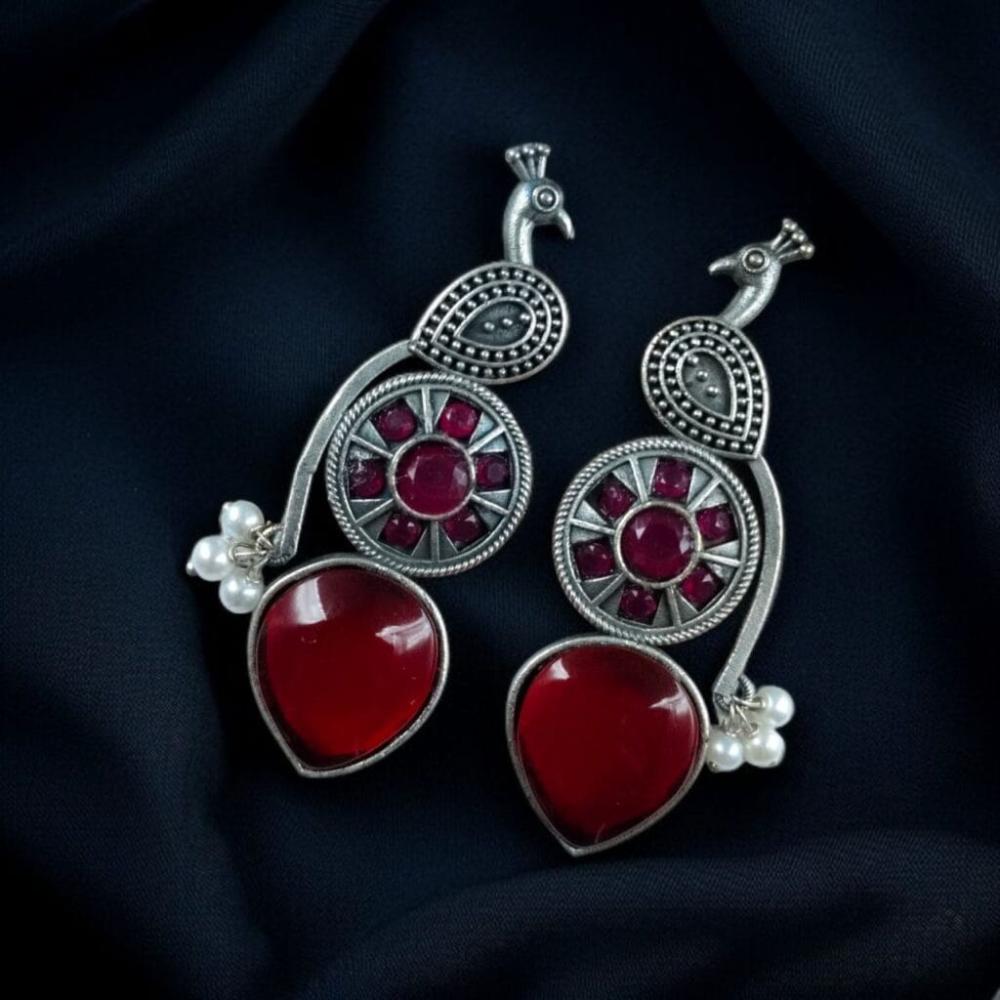 Maharani Jewels Oxidised Plated Pota Stone And Pearls Dangler Earrings
