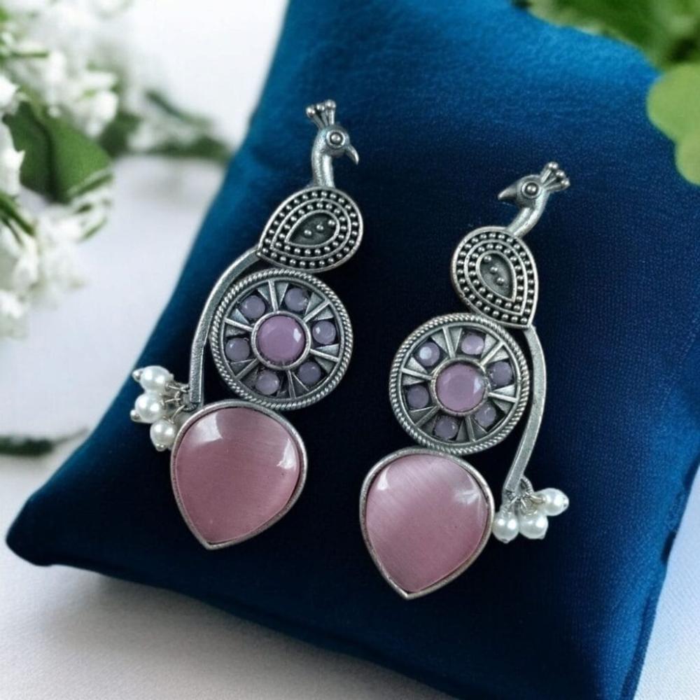 Maharani Jewels Oxidised Plated Pota Stone And Pearls Dangler Earrings
