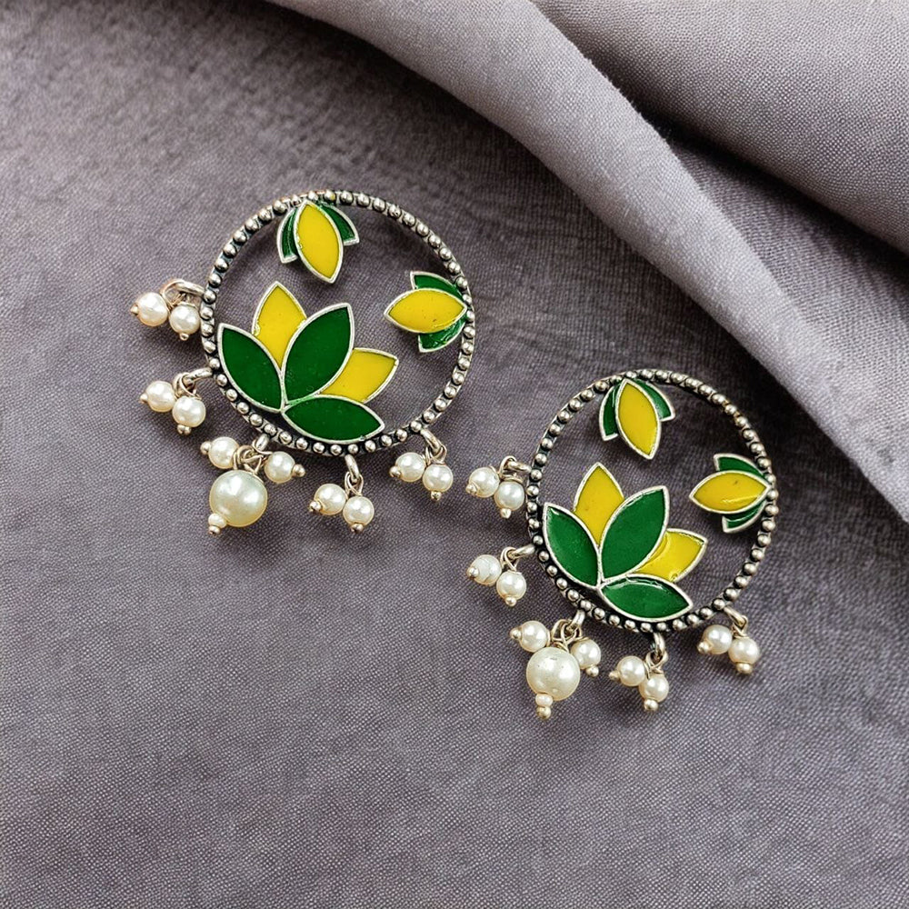 Maharani Jewels Oxidised Plated Pearl And Meenakari Dangler Earrings