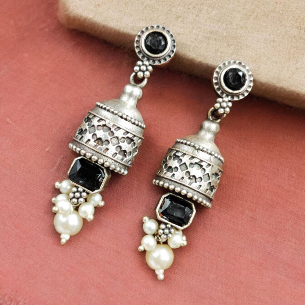 Maharani Jewels Oxidised Plated Pota Stone And Pearl Dangler Earrings