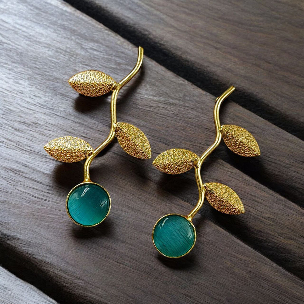 Maharani Jewels Gold Plated Pota Stone Traditional Dangler Earrings