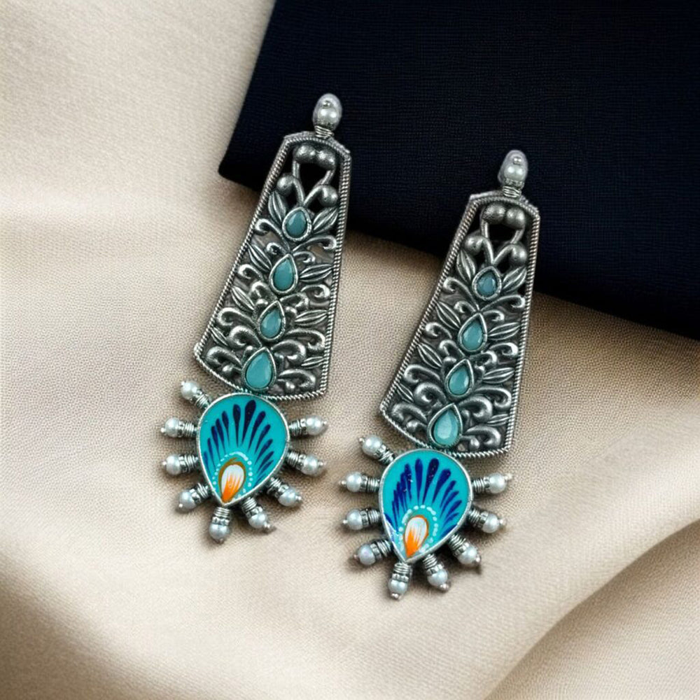 Maharani Jewels Designer Oxidised Pota Stone Dangler Earrings for Women