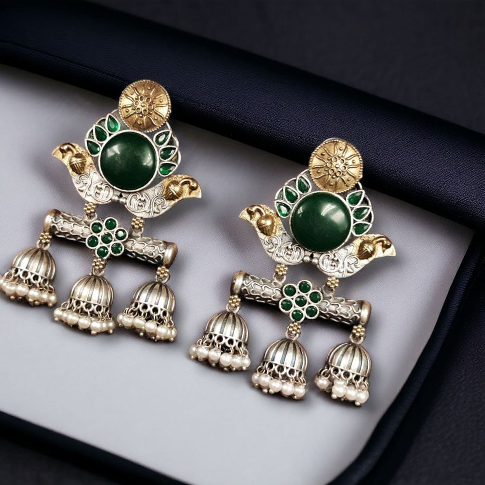 Maharani Jewels Ethnic 2-Tone Colorful Pota Stones Jhumki Earrings